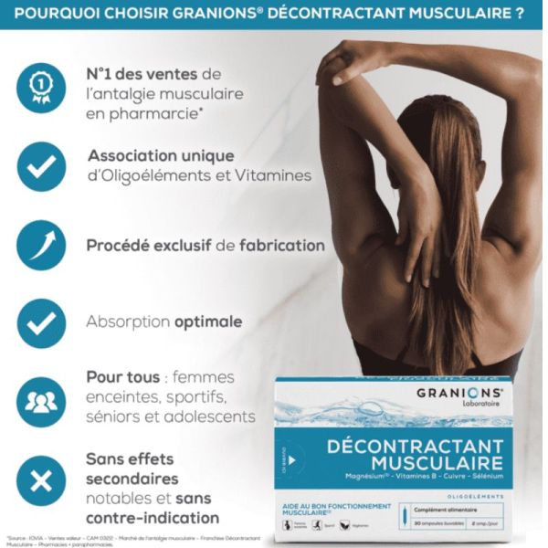 Granions décontractant musculaire 30 ampoules buvables de 2ml