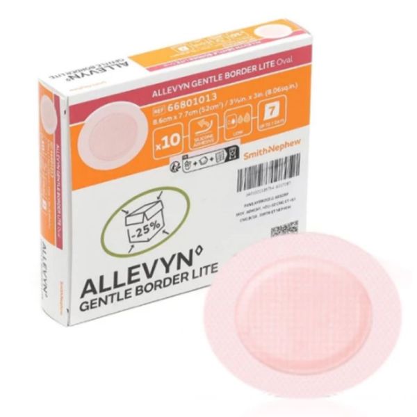 Allevyn Gentle Border Lite Oval pansement adhésif siliconé  8,6 cm x 7,7 cm