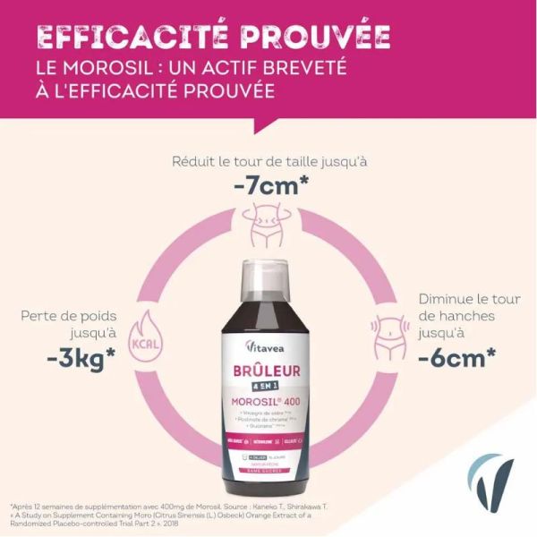 Vitavea Santé Brûleur 4en1 Morosil brûle graisse cellulite métabolisme saveur pêche 500ml