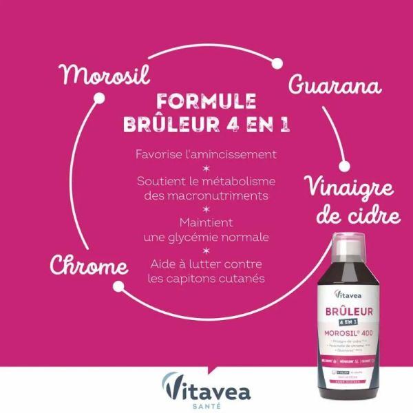 Vitavea Santé Brûleur 4en1 Morosil brûle graisse cellulite métabolisme saveur pêche 500ml