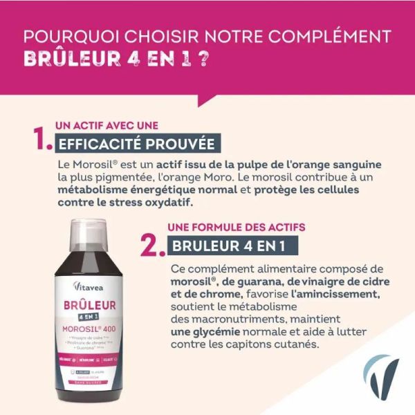 Vitavea Santé Brûleur 4en1 Morosil brûle graisse cellulite métabolisme saveur pêche 500ml