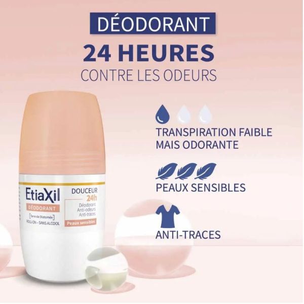 Etiaxil déodorant roll-on douceur 24h peaux sensibles 50ml