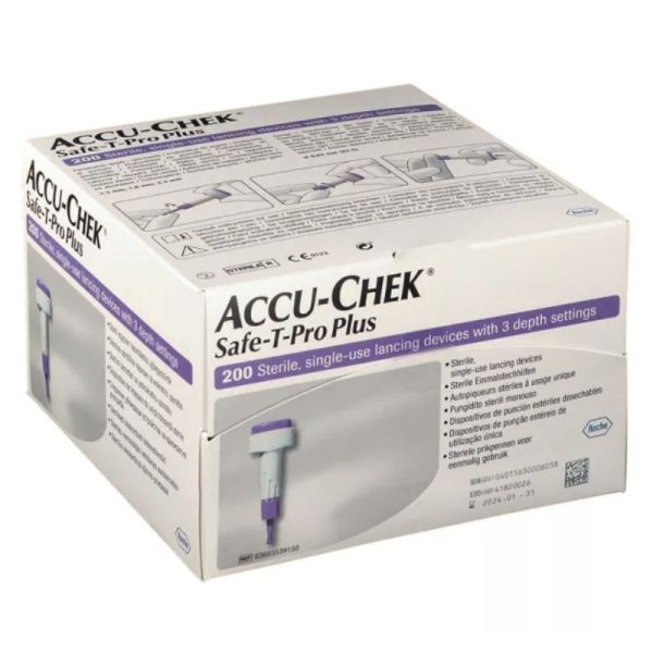 Accu-Chek Safe-T-Pro Plus Autocontrôle de la Glycémie 200 autopiqueurs jetables