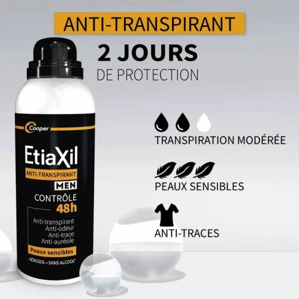 Etiaxil déodorant Men anti-transpirant contrôle 48H spray 150lmlx2
