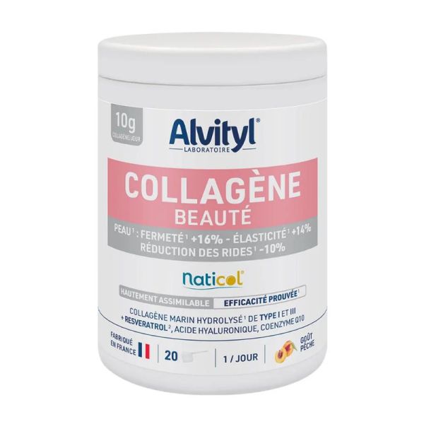 Alvityl Collagène Beauté Marin hydrolisé de Type 1 et 3 Goût Pêche agréable 210 gr