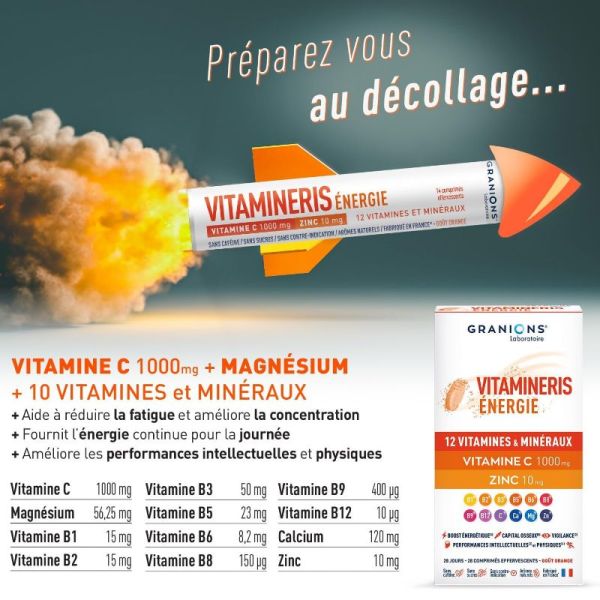 Granions Vitamineris énergie 1000mg 30 comprimés effervescents
