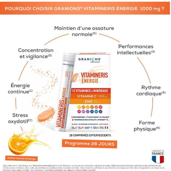 Granions Vitamineris énergie 1000mg 30 comprimés effervescents