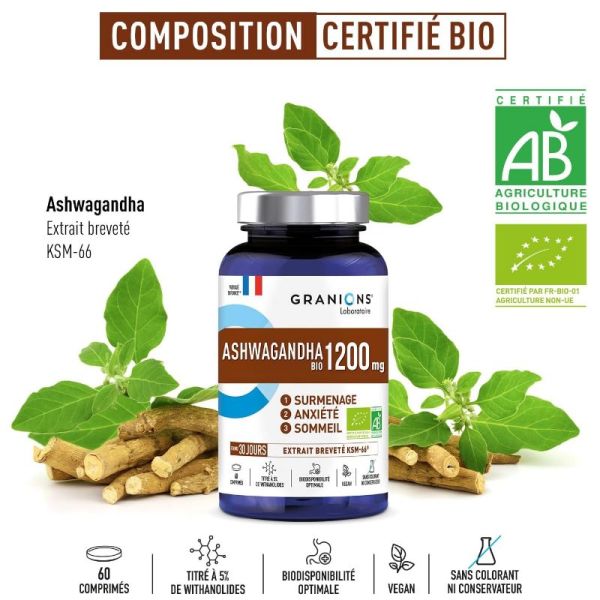 Granions Ashwagandha Bio 1200 mg 60 comprimés