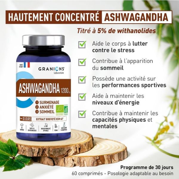 Granions Ashwagandha Bio 1200 mg 60 comprimés