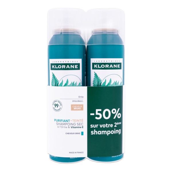 Klorane Shampoing sec purifiant à l'ortie teinté cheveux gras 2x150ml