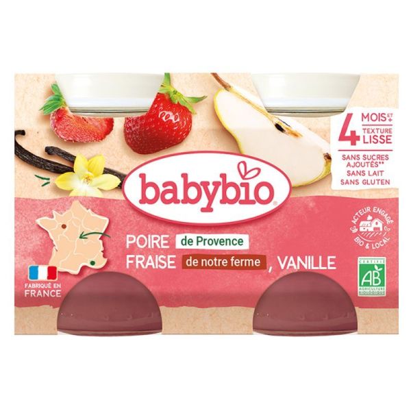 Babybio bébé poire fraise vanille bio 2x130g