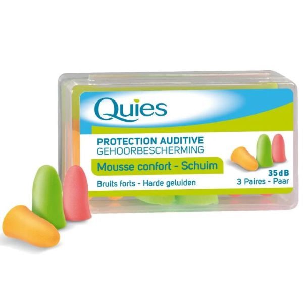 Quies Protection auditive mousse 3x2 fluo (rose,vert,orange)