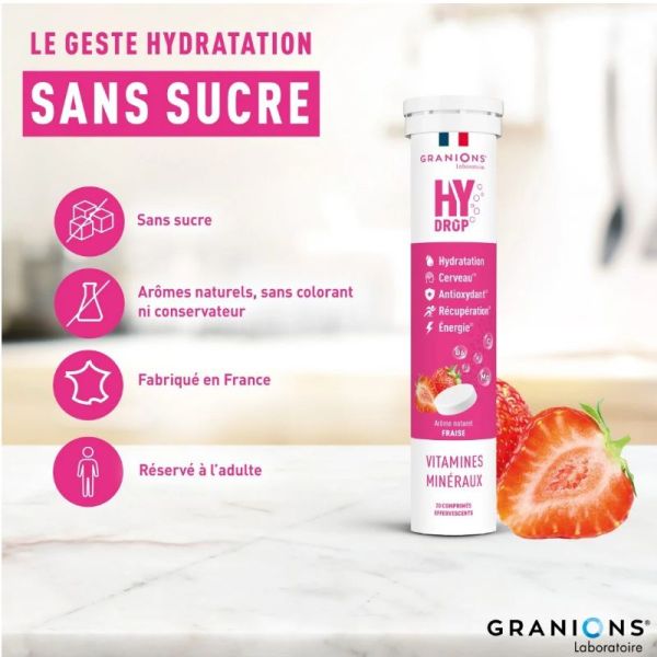 Granions Hydrop hydratation fraise 20 comprimés