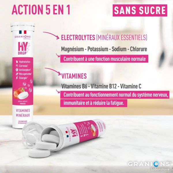 Granions Hydrop hydratation fraise 20 comprimés